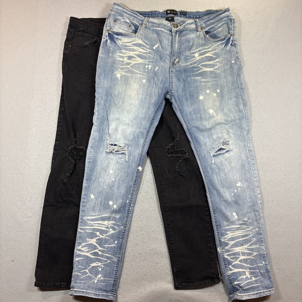 Waimea Jeans‎ Men 38x32 Black/Blue Denim Skinny Leg Distressed Stretch Lot of 2